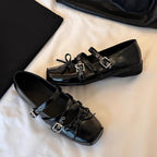 Damen Ballerina-Schuhe mit verspieltem Kreuzriemen und eleganter Schnallenverzierung