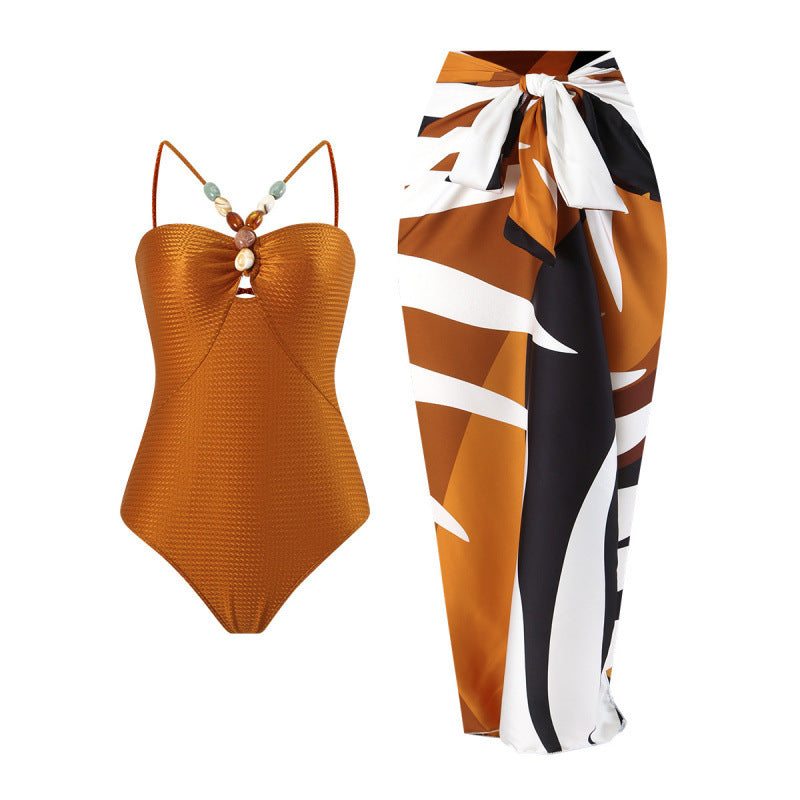 Damen Bandeau-Badeanzug mit asymmetrischem Rock R&B