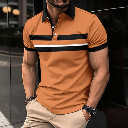 Herren Poloshirt mit modernem Kontraststreifen und atmungsaktiver Struktur R&B
