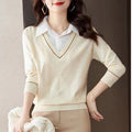 Damen gestrickter Pullover mit v-ausschnitt und strukturiertem Diamantmuster R&B