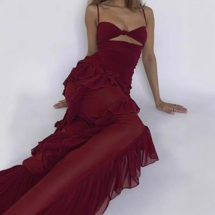 Damen Elegantes Maxikleid mit Spitzendesign und Rüschendetails R&B