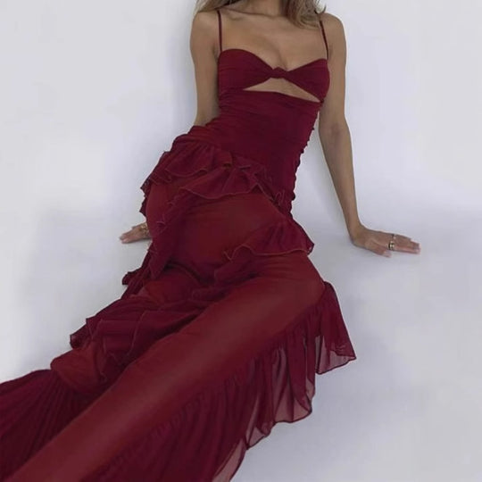 Damen Elegantes Maxikleid mit Spitzendesign und Rüschendetails R&B
