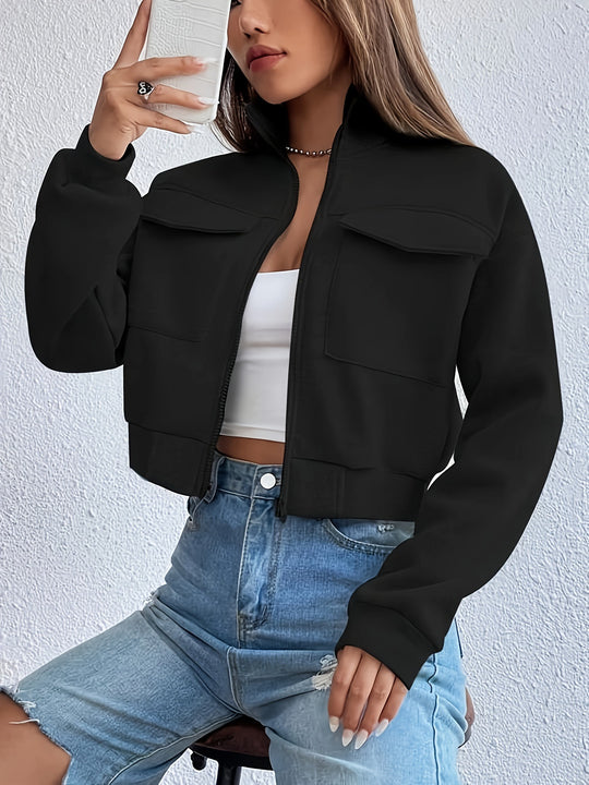 Damen modische Kurzjacke mit praktischen Aufsatztaschen und sportlichem Schnitt R&B