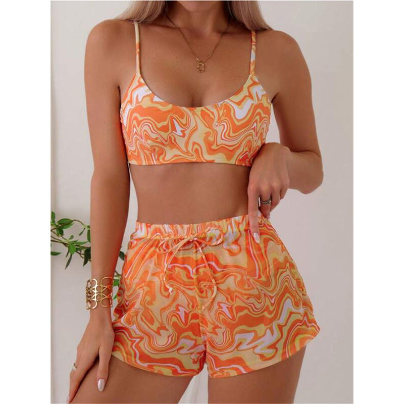 Damen Bikini-Set mit modischem Gummizug und trendy Wellenmuster R&B