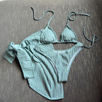 Damen Bikini-Set mit leicht glänzendem Design und verspieltem Wickelrock R&B