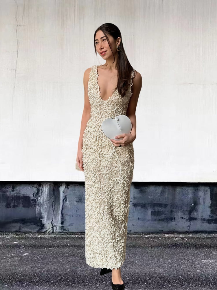 Damen Exquisites Abendkleid mit floralem Design und tiefem Ausschnitt R&B