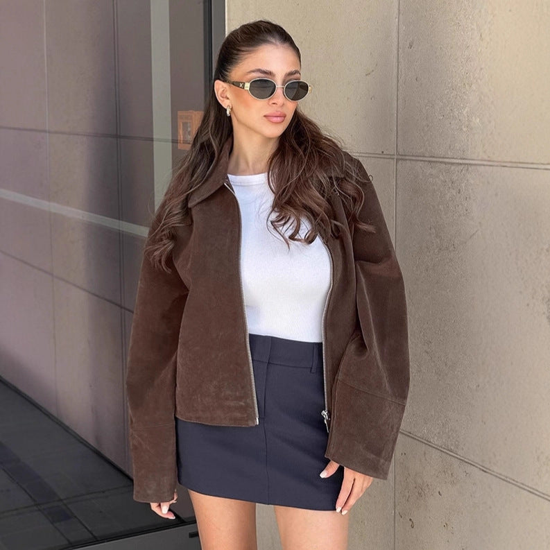 Damen Suede Jacke mit großzügigem Schnitt und eleganten Details R&B