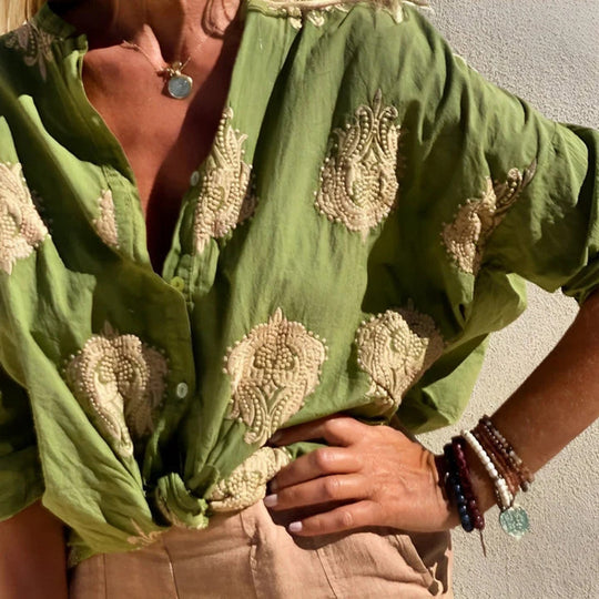 Damen nan Oversize-Hemdbluse mit Knotenfront und Paisley-Stickerei R&B