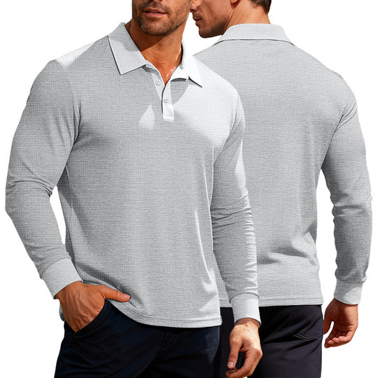 Herren nan Langarm-Poloshirt aus Waffelstrick mit schmaler Passform verdeckter Knopfleiste und Hemdkragen R&B