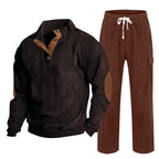 Herren nan Strick-Freizeitset mit Knopfleiste und Ellenbogenaufnähern sowie Cord-Cargohose R&B