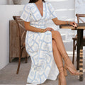 Damen Maxikleid mit raffiniertem V-Ausschnitt und eleganter Raffung R&B