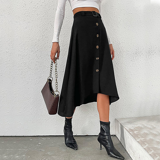 Damen Midi-Rock mit dekorativen Knopfdetails und Bindegürtel R&B
