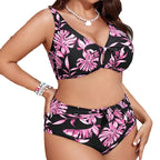 Damen High-Waist Bikini mit floralem Design und dekorativem Knotendetail