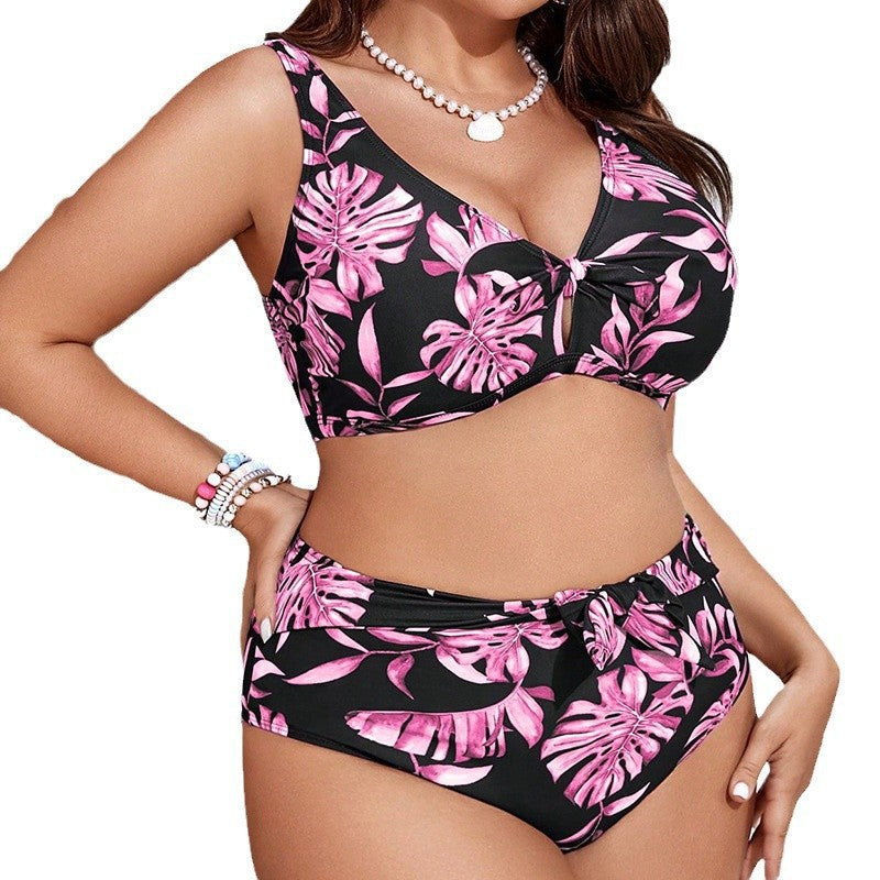 Damen High-Waist Bikini mit floralem Design und dekorativem Knotendetail