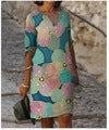 Damen luxuriöses V-Ausschnitt Kleid mit floralem Design und kurzem Ärmel R&B