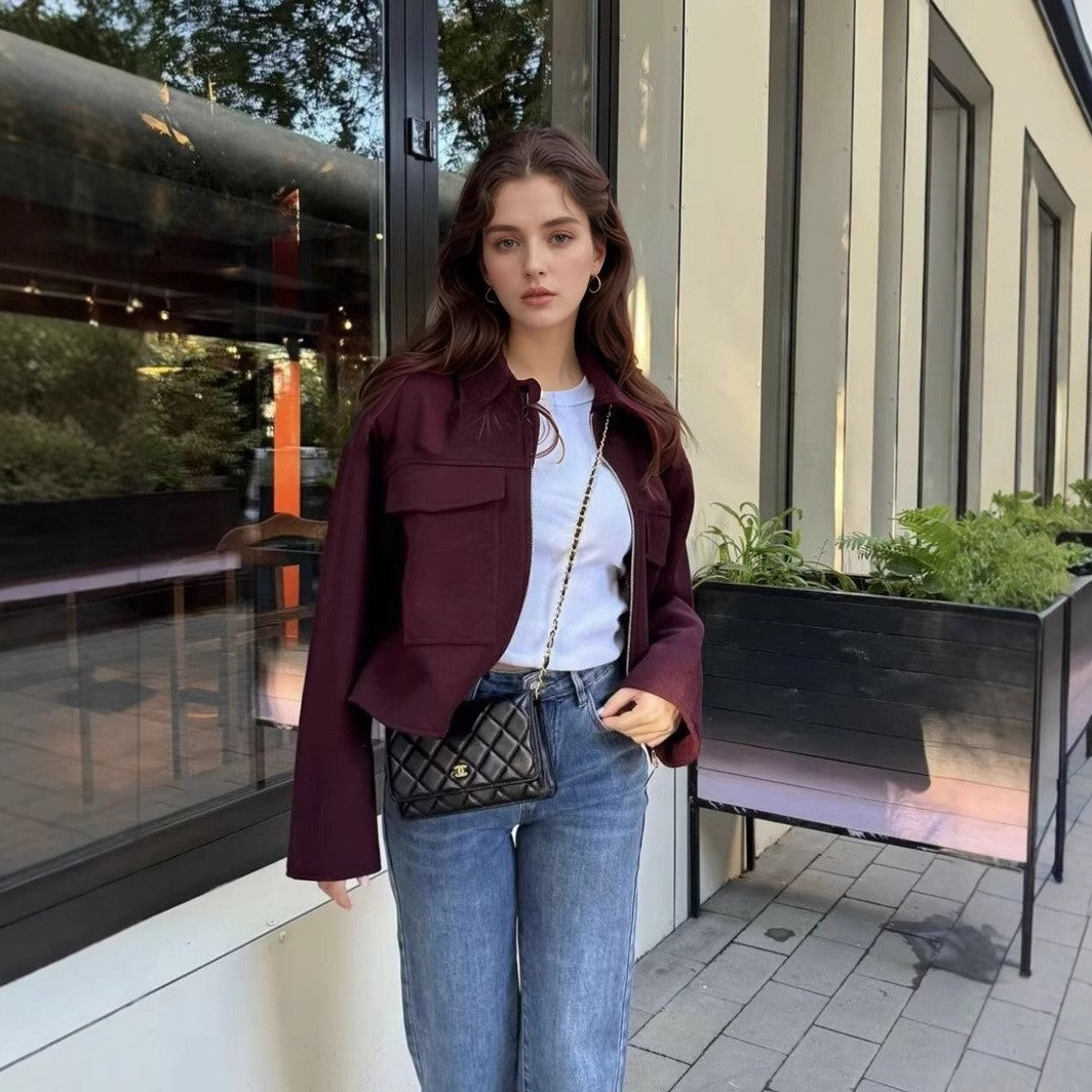 Damen lässige Fleecejacke mit praktischen Taschen und modernem Kragen R&B