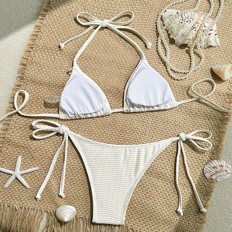 Damen Triangel-Bikini-Set mit verspielten Details und verstellbaren BindR&Bändern R&B