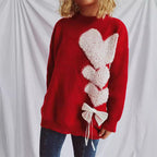 Damen Pullover mit herzförmigem Design und dekorativer Schleife R&B