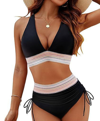 Damen Hochtailliertes Bikini-Set mit verstellbaren Trägern R&B