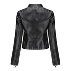 Damen nan kurze taillierte Kunstlederjacke mit Nietenbesatz und Stehkragen R&B