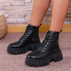 Damen robuste Chunky Stiefel mit hohem Plateausohle und schnürbarem Design R&B