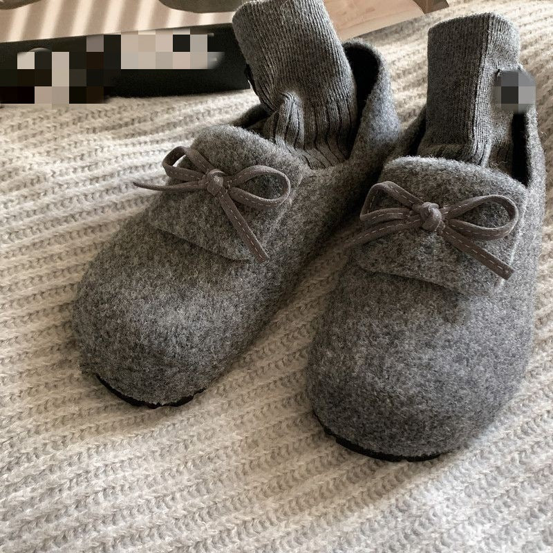 Damen warme Filz-Pantoffeln mit dekorativem Schleifen-Design R&B