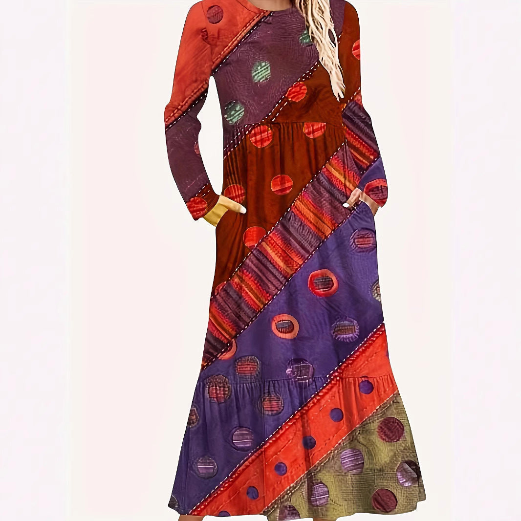 Damen Maxikleid mit geometrischem Muster und Taschen R&B