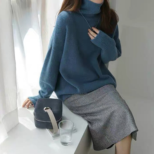 Damen bequemer Rollkragenpullover aus hochwertigem Wollmix R&B