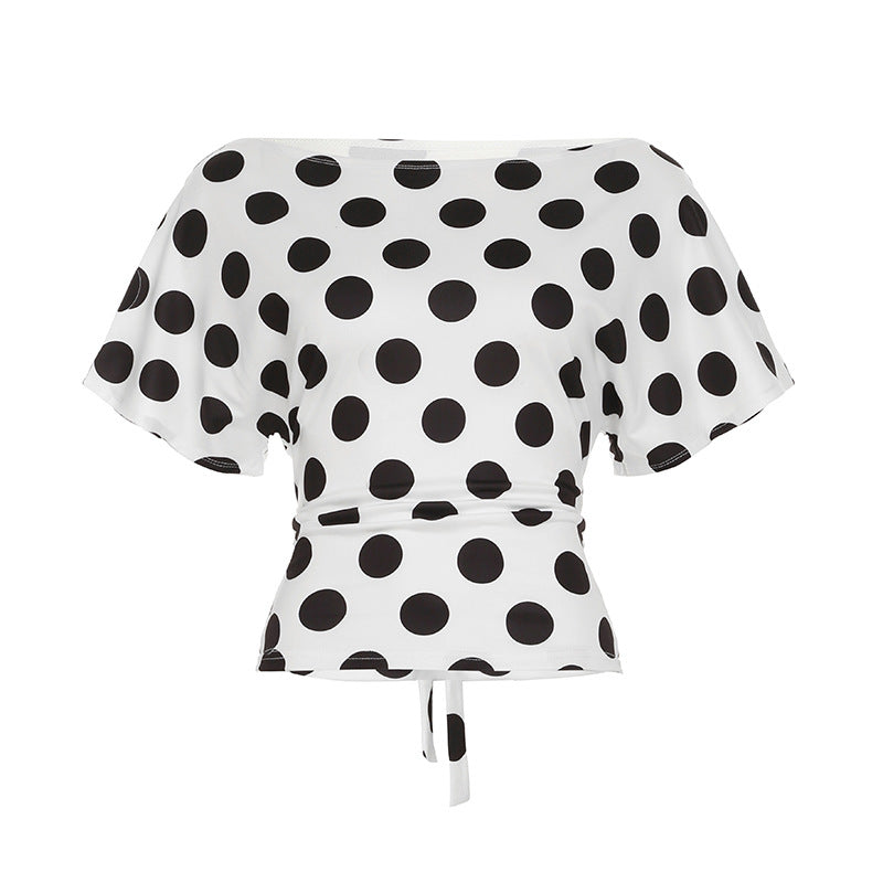 Damen lässiges Oberteil mit stilvollem Polka-Dot-Muster und Binde-Detail R&B