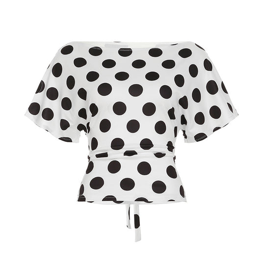 Damen lässiges Oberteil mit stilvollem Polka-Dot-Muster und Binde-Detail R&B