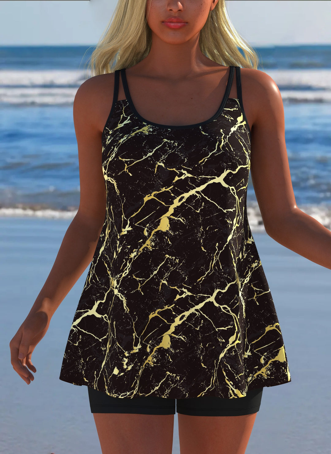 Damen Schwimmanzug in Plissee-Optik mit floralen Mustern und bequemen Shorts R&B
