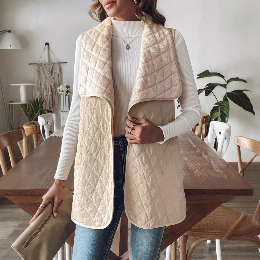 Damen Elegante Steppweste mit weitem Kragen und praktischen Taschen R&B