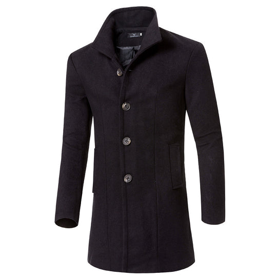 Herren eleganter Woolcoat mit modernem Stehkragen und praktischen Taschen R&B