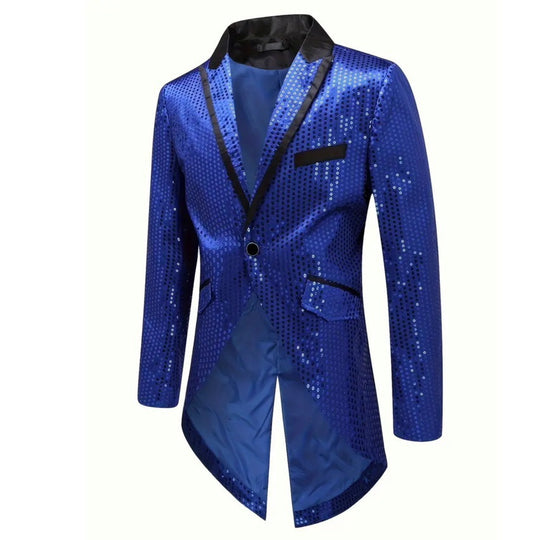 Herren eleganter Pailletten-Blazer mit asymmetrischem Schnitt und luxuriösem Design R&B