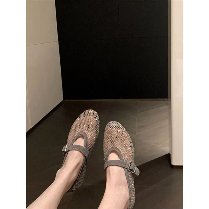 Damen Netz-Ballerinas mit dekorativem Riemen R&B