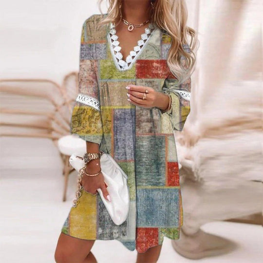 Damen Blumiges Tunika-Kleid mit Spitzenakzenten R&B