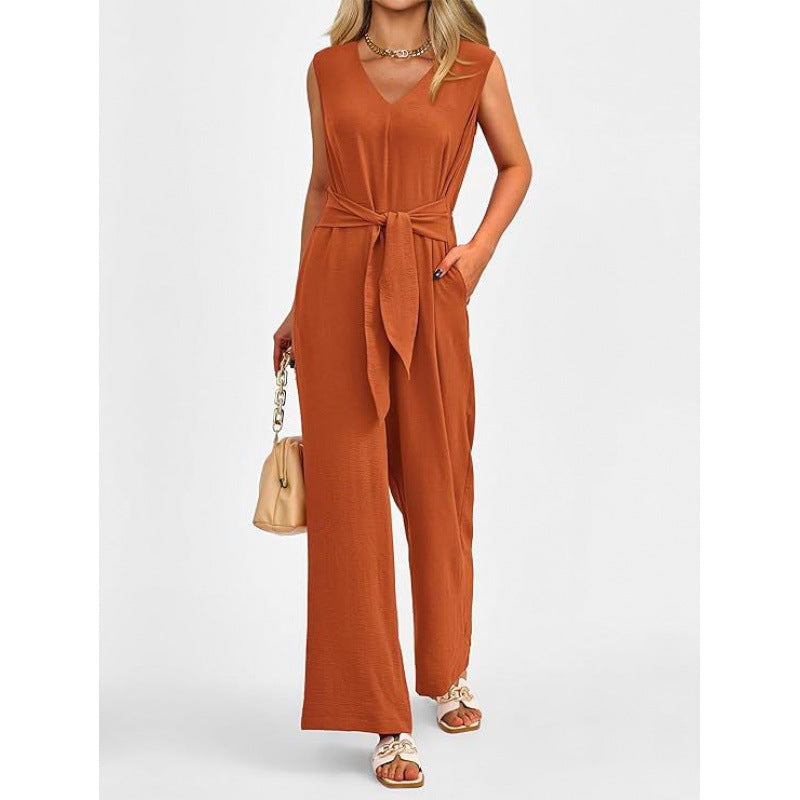 Damen Eleganter Jumpsuit mit taillierter Silhouette und V-Ausschnitt R&B