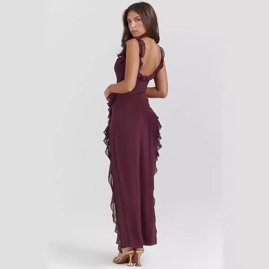 Damen Maxi-Kleid mit Rüschendetails und floralem Design R&B