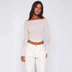 Damen Elegantes Langarm-Top mit schöner Transparenz R&B