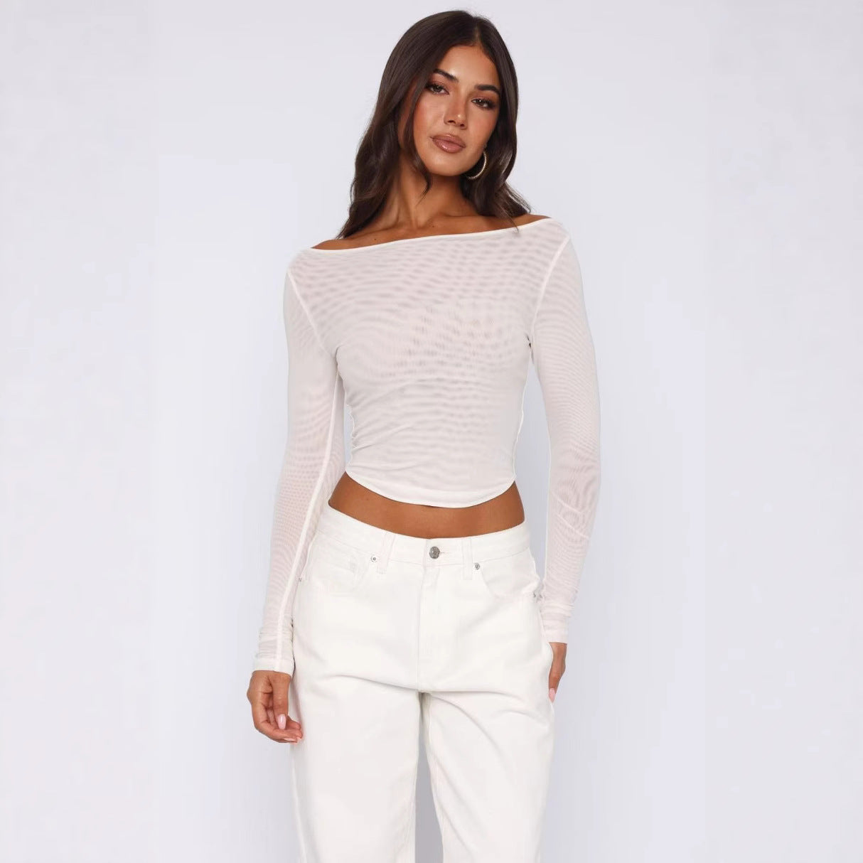 Damen Elegantes Langarm-Top mit schöner Transparenz R&B