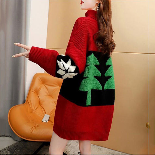 Damen Kuscheliger Rollkragenpullover mit festlichem Bärenmotiv R&B