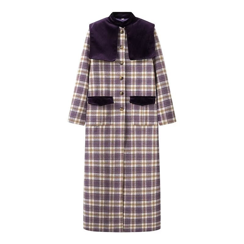 Damen Karierter Trenchcoat mit luxuriösen Veloursdetails R&B