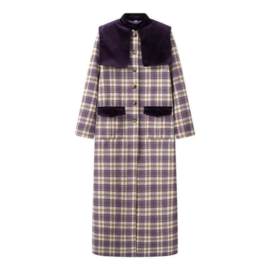 Damen Karierter Trenchcoat mit luxuriösen Veloursdetails R&B