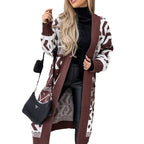 Damen Grobstrick-Cardigan mit grafischem Muster und offenem Schnitt R&B