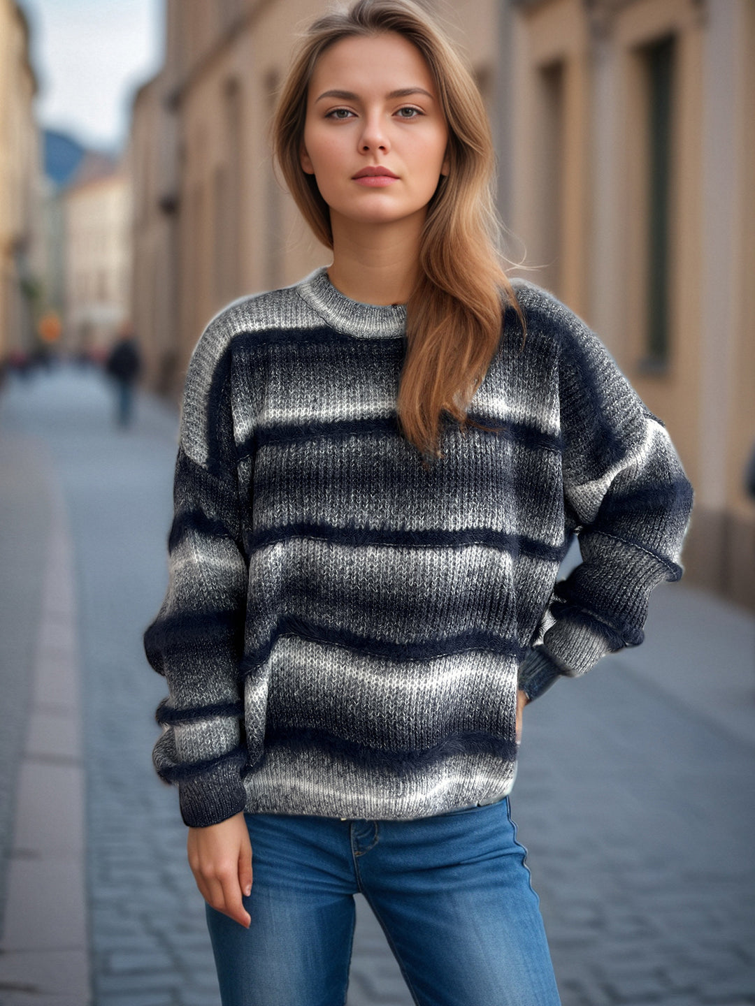 Damen kuscheliger Strickpullover mit Flair R&B