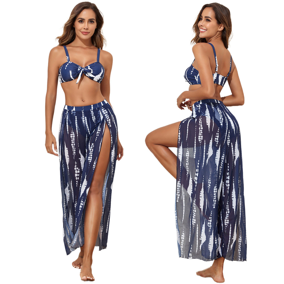 Damen Hochtailliertes Bikini-Set mit verspieltem Knoten-Detail R&B