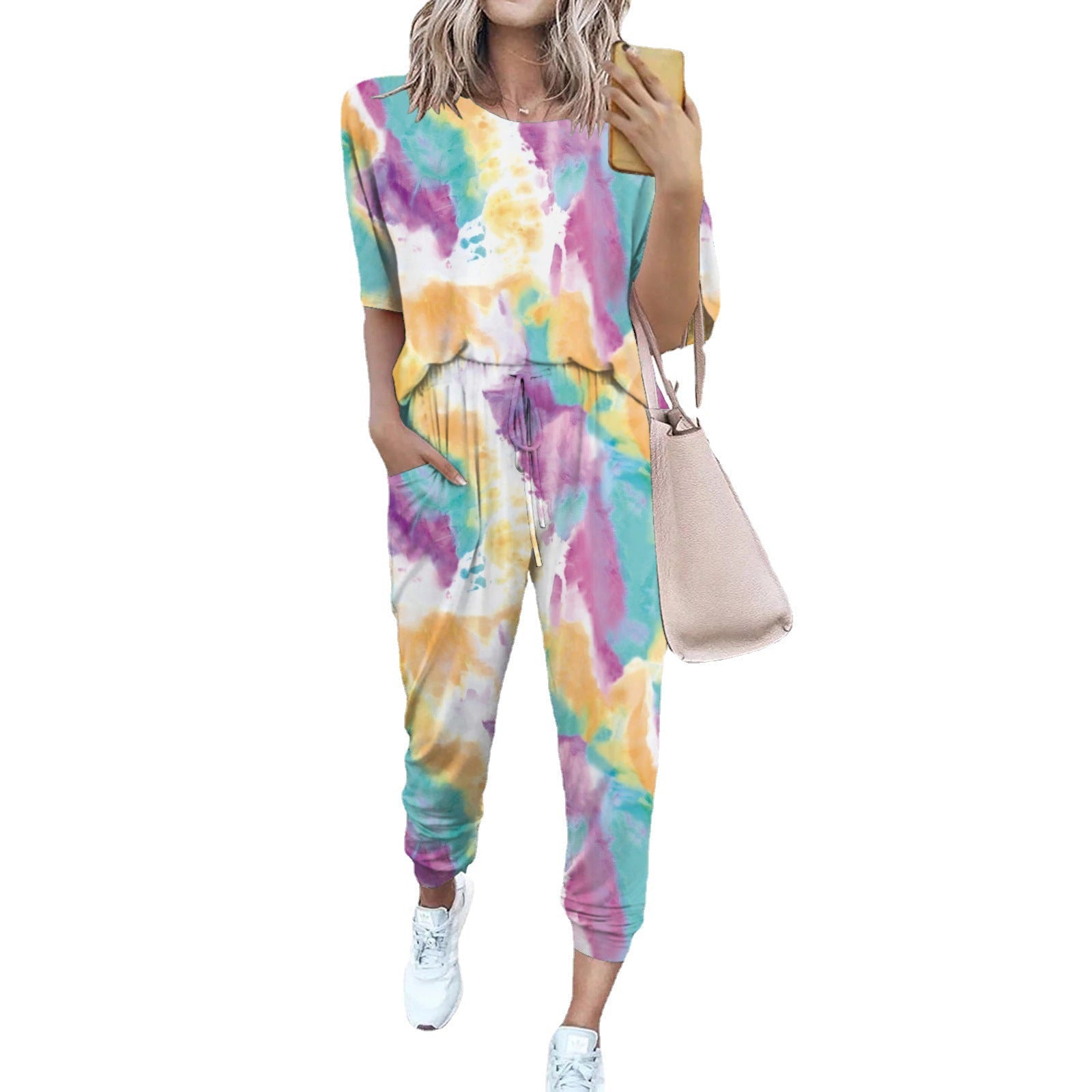 Damen Leichter Freizeit-Jumpsuit mit einem auffälligen Batik-Muster und praktischen Taschen R&B