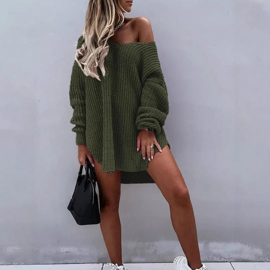 Damen Oversize Strickpullover mit offener Schulter R&B