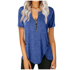 Damen Kurzarmshirt mit asymmetrischem Saum und Reißverschluss R&B