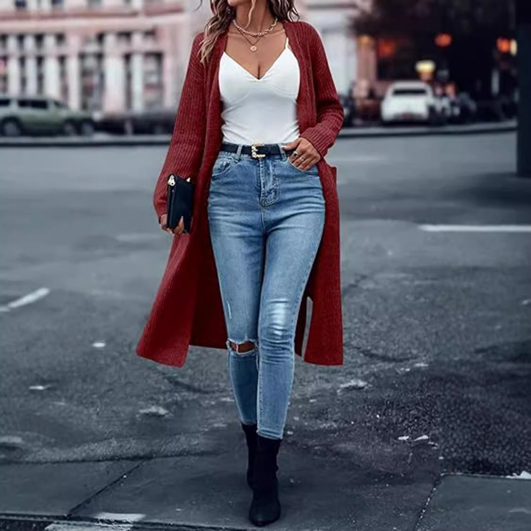 Damen Grobstrick-Kimono-Cardigan mit tiefen Taschen und offenen Ärmeln R&B
